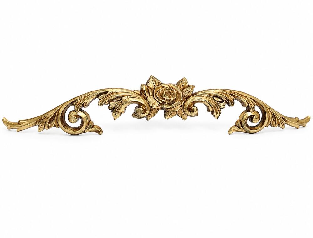 Vintage Syroco 7684 A Gold Cabbage Rose Floral Scroll Wall Accent Pediment Door